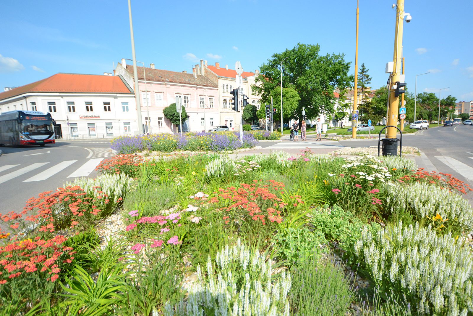 Évelő növényekkel beültetett kavicskertek a fehérvári körforgalmakban